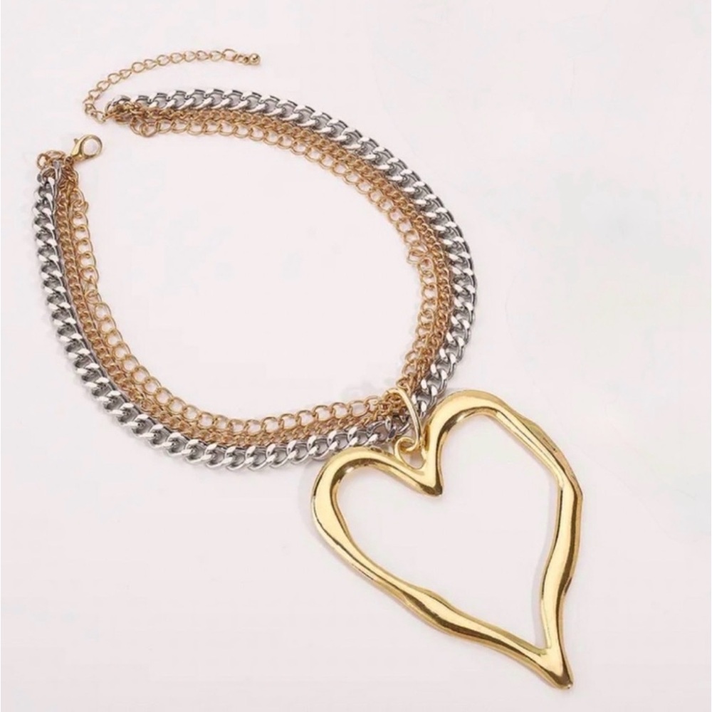 Zara Two-Tone Chain Necklace with Gold Heart Pendant